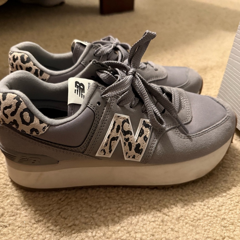 New Balance Women's Gray and Leopard Print Sneakers